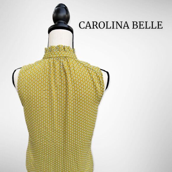 NWT Carolina Belle Sleeveless High Neck Hidden Button Down Chartreuse Top (XS) $ - Picture 5 of 12